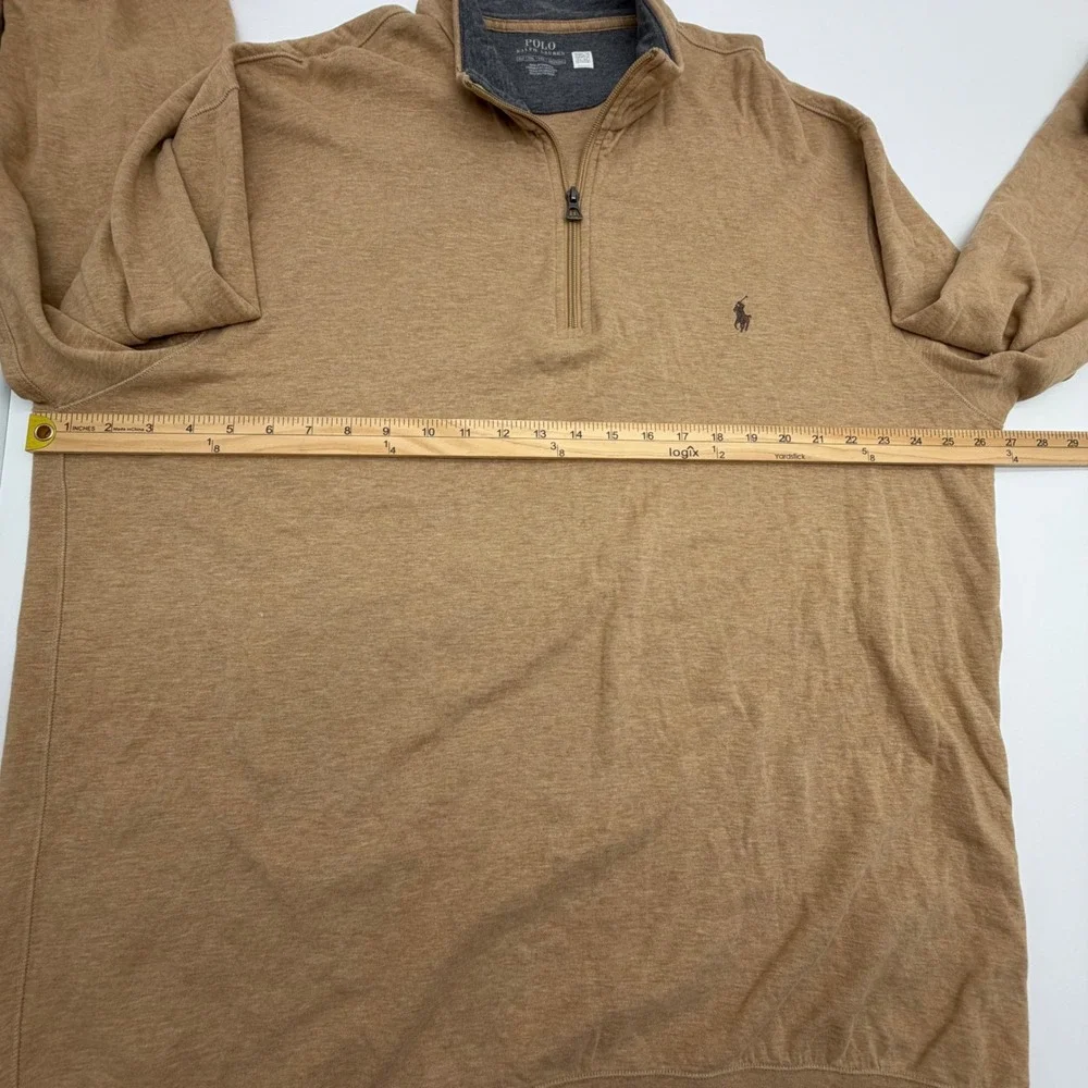 Polo Ralph Lauren Mens XLT Quarter Zip Pullover Tan Brown Heather Jersey Sweater
